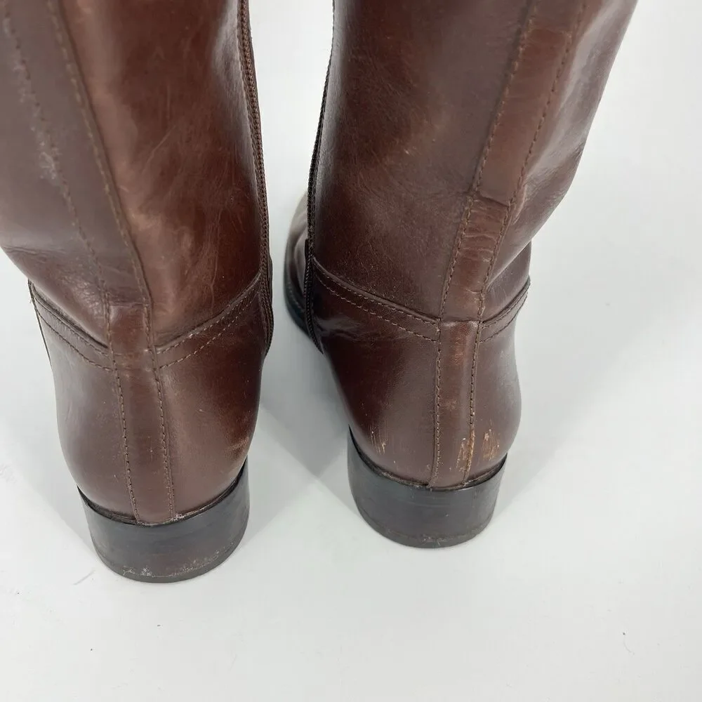 Tory Burch Kiernan Boots Size 7.5 Womens Brown Western Leather Riding Gold Logo